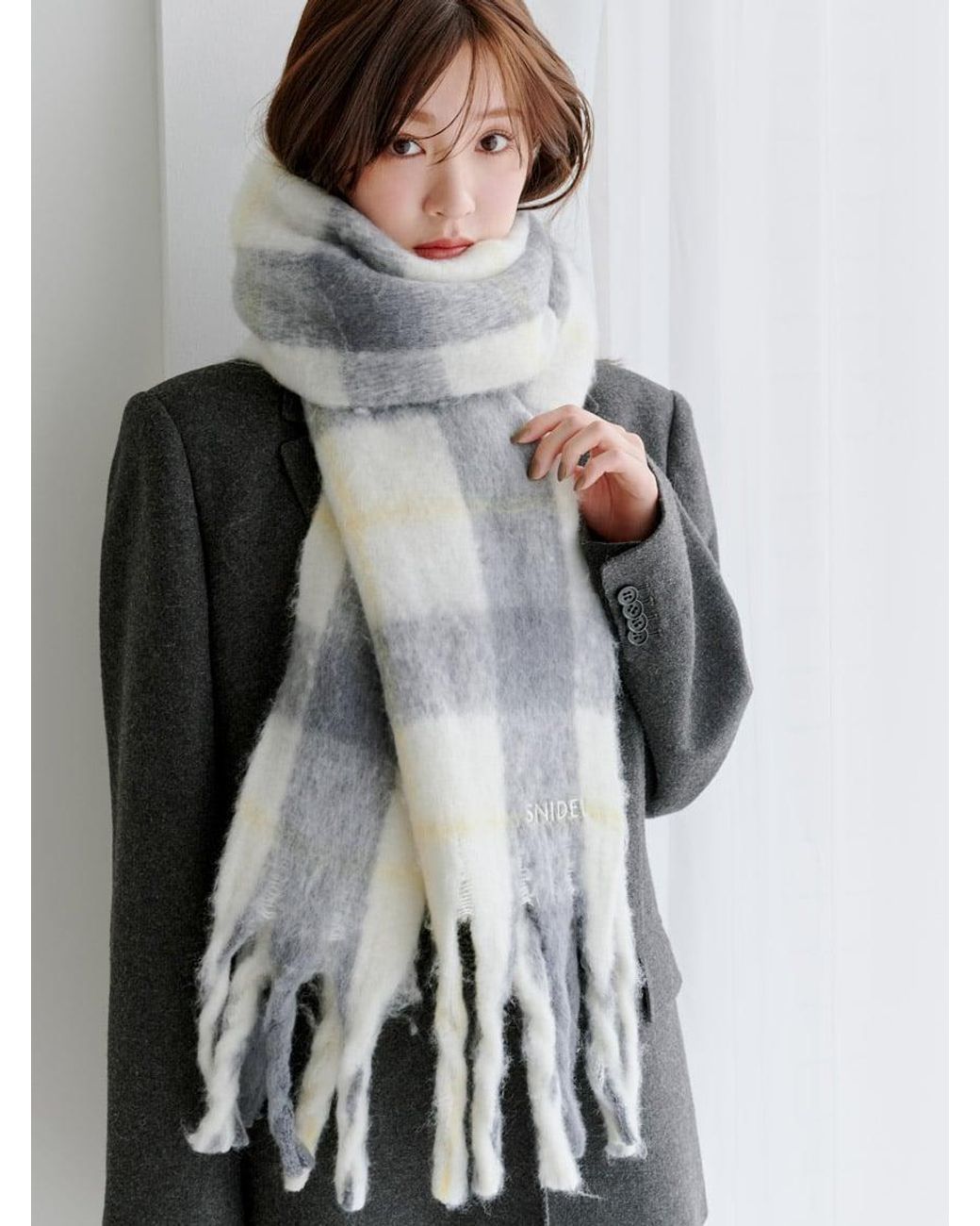 SNIDEL Gray Checked Pattern Scarf