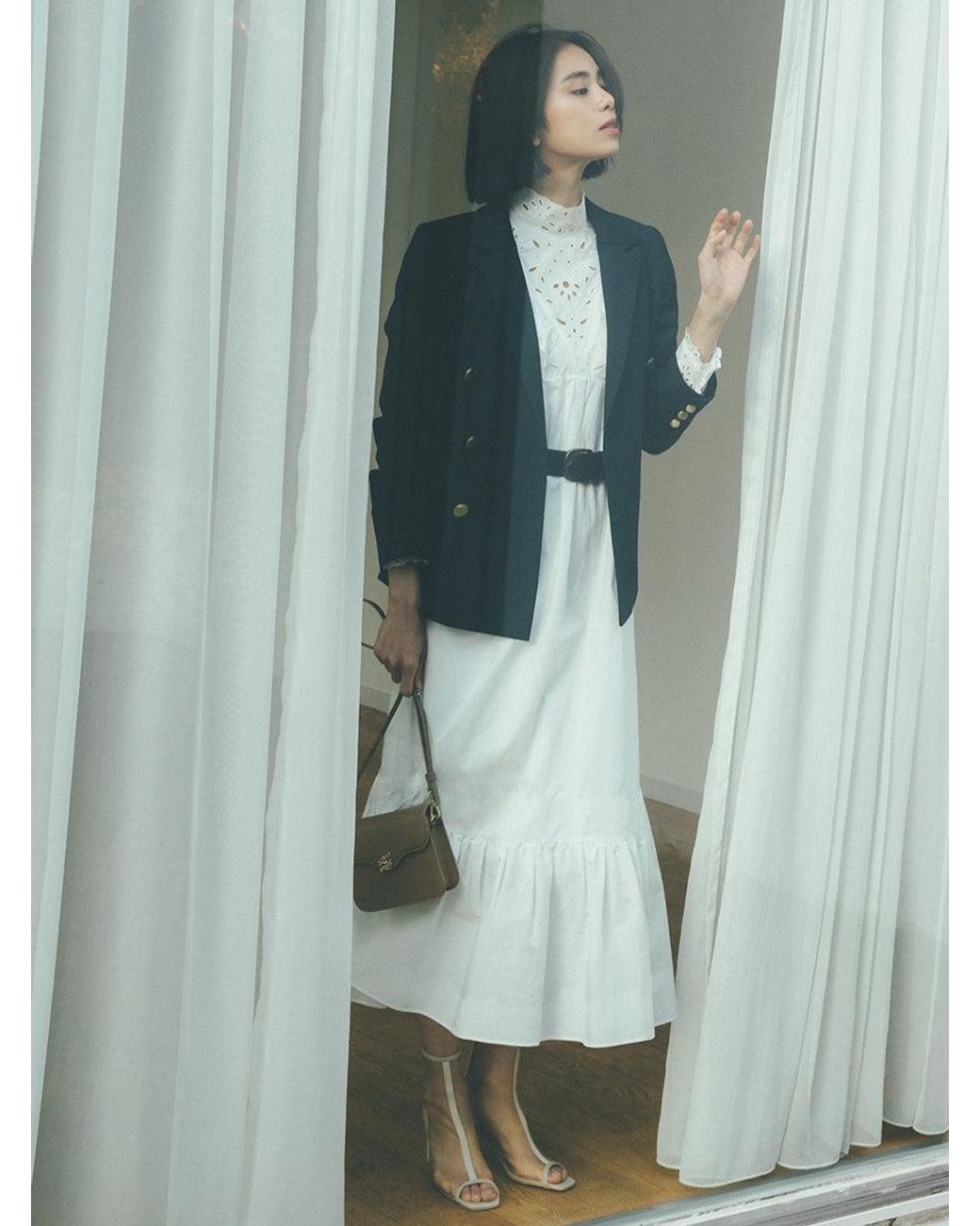 SNIDEL Gray Open Toe Mesh Ankle Boot