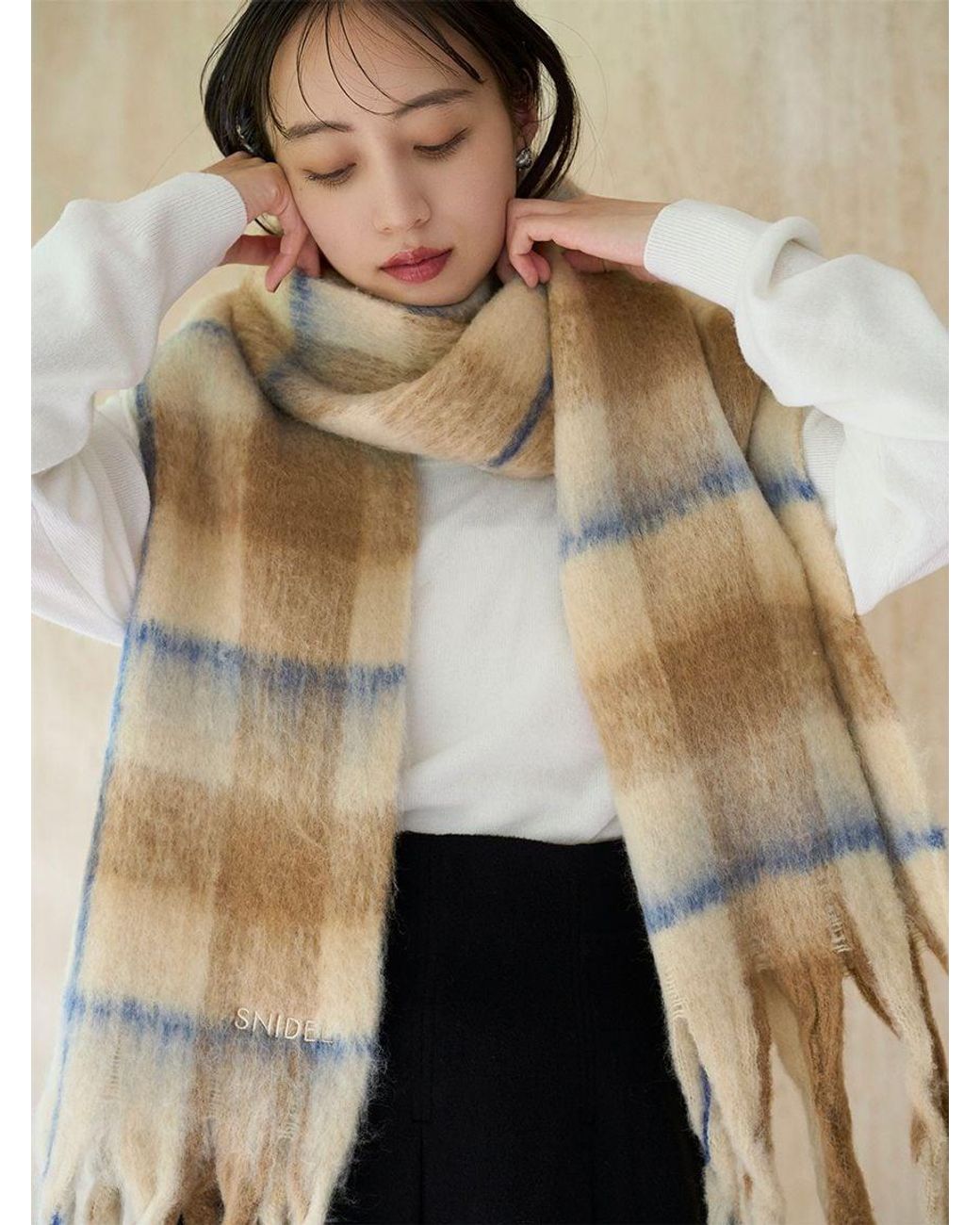 SNIDEL Gray Checked Pattern Scarf