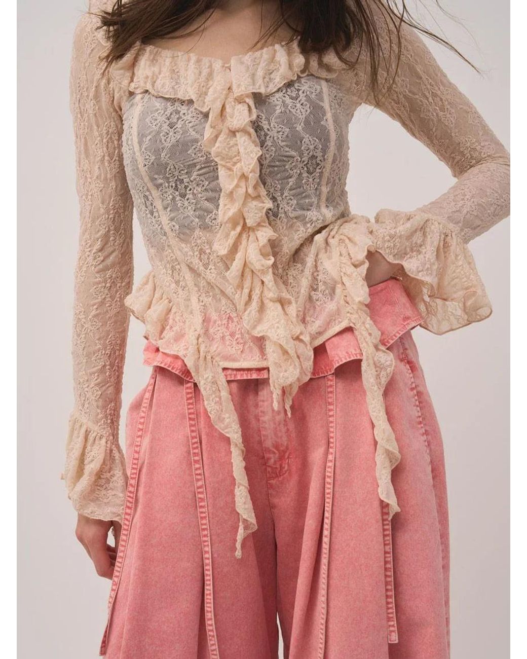 SNIDEL Natural Cut Lace Ruffle Pullover