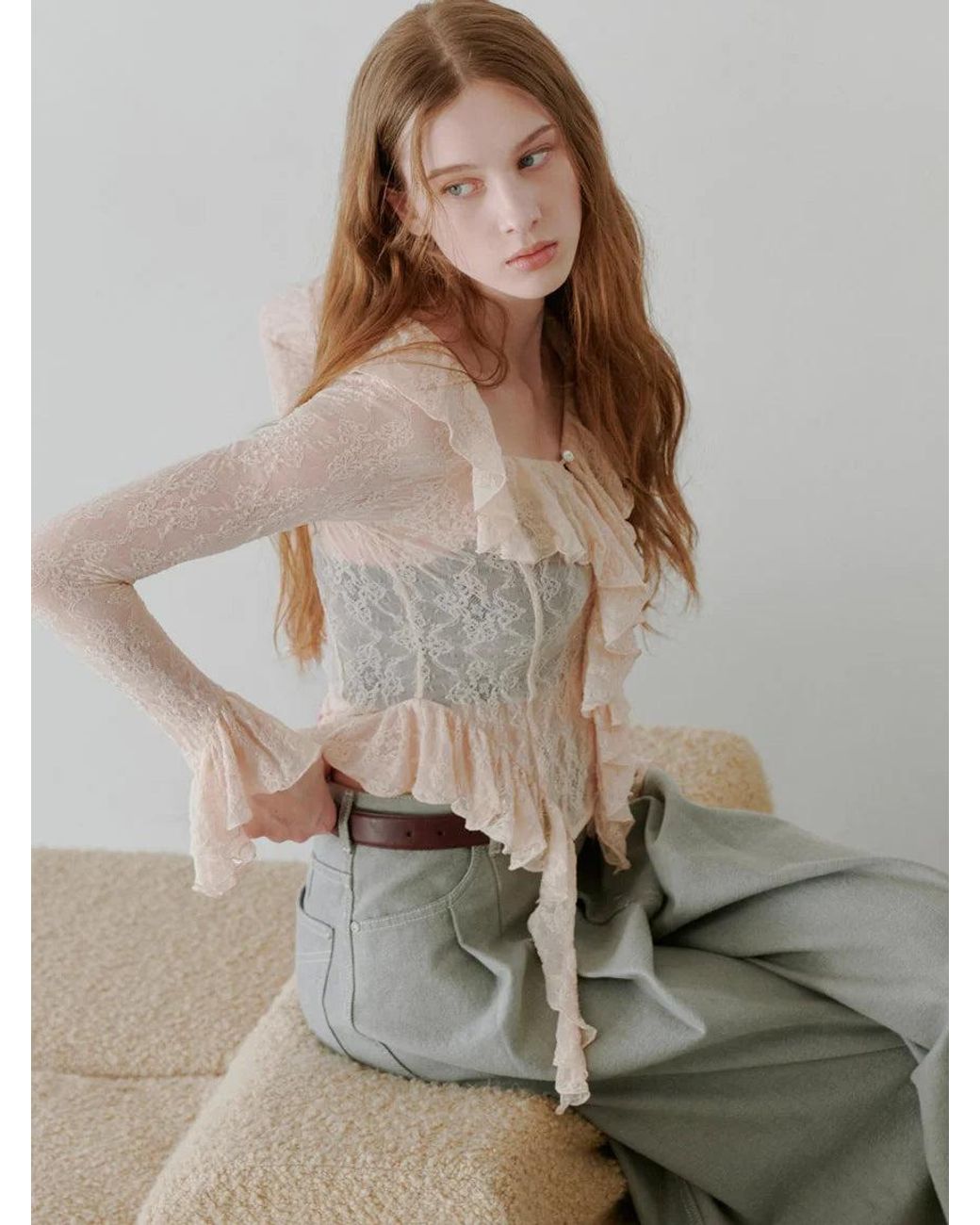 SNIDEL Natural Cut Lace Ruffle Pullover