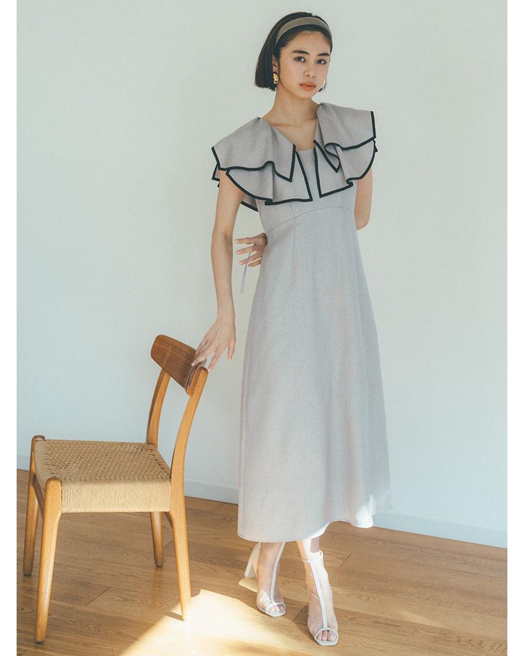 SNIDEL Gray Open Toe Mesh Ankle Boot