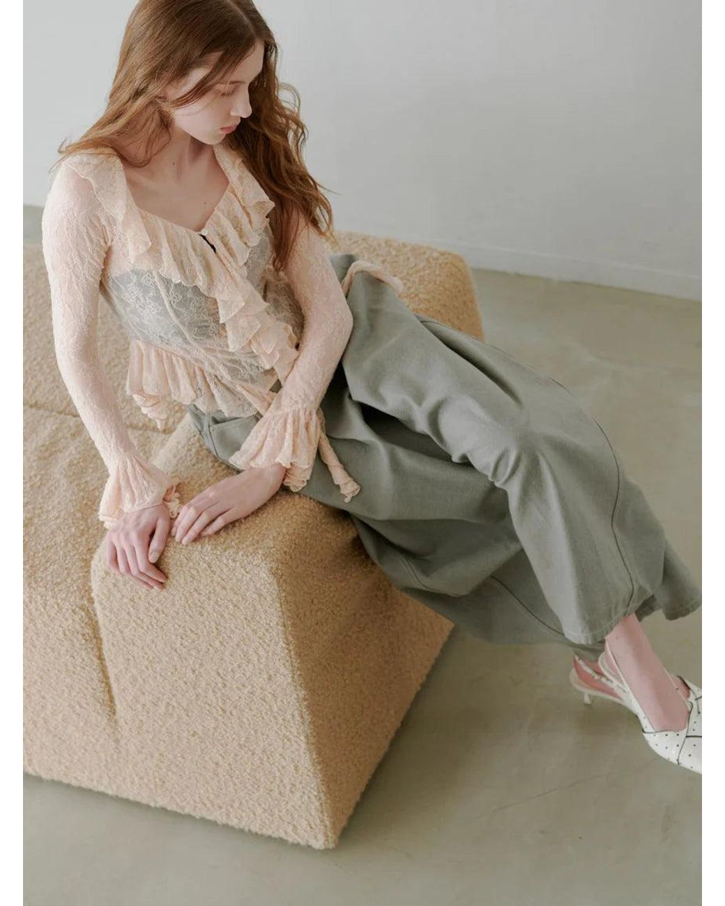 SNIDEL Natural Cut Lace Ruffle Pullover