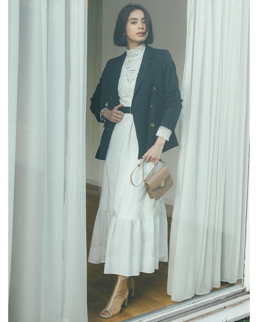 SNIDEL Gray Open Toe Mesh Ankle Boot