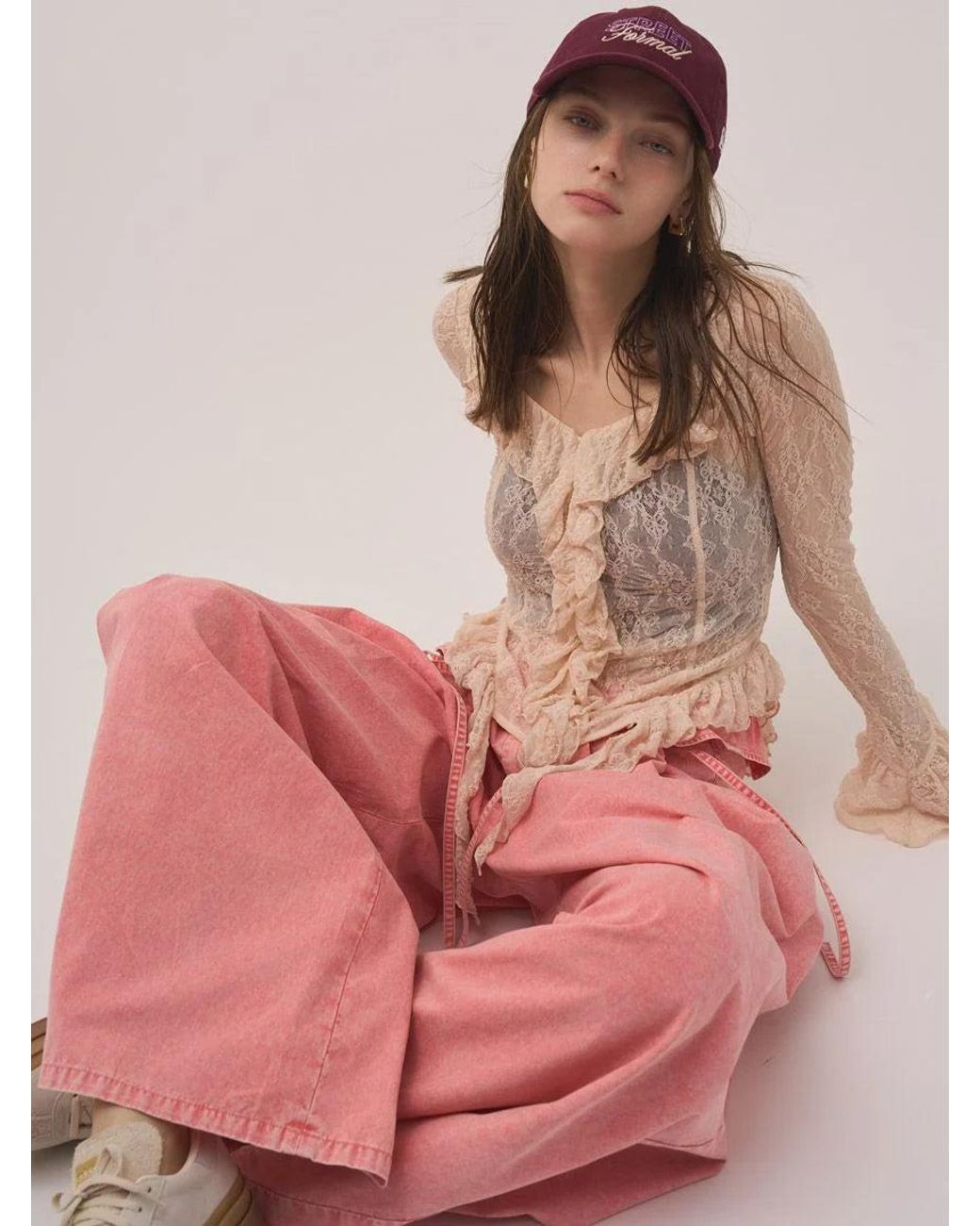 SNIDEL Natural Cut Lace Ruffle Pullover