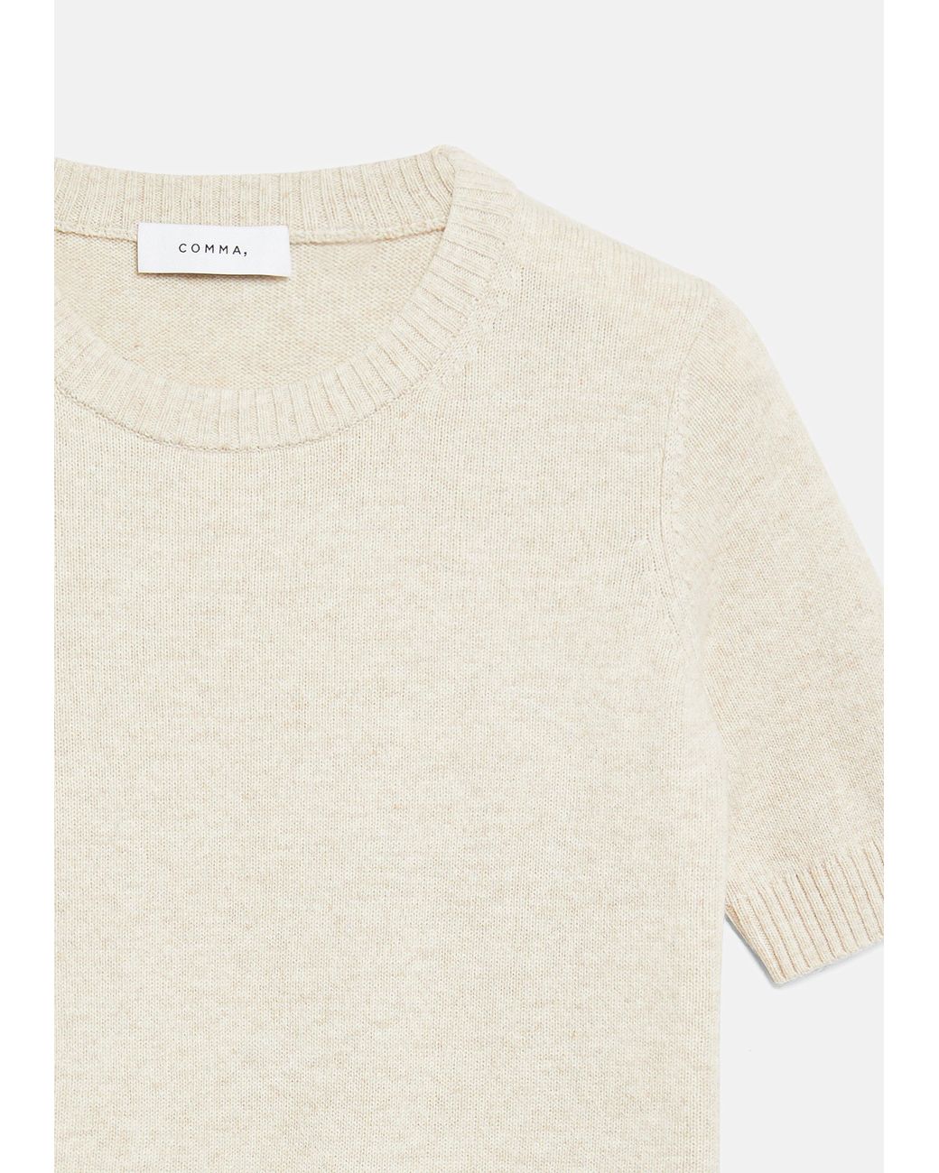 Comma, White Kurzarmstrickpullover Aus Wollmix
