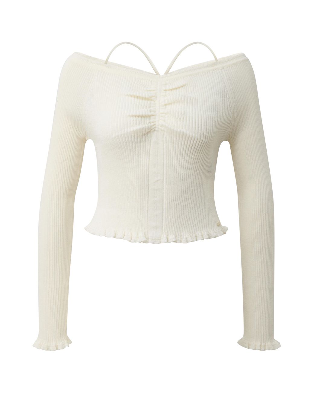 QS White Pullover Mit Raffung