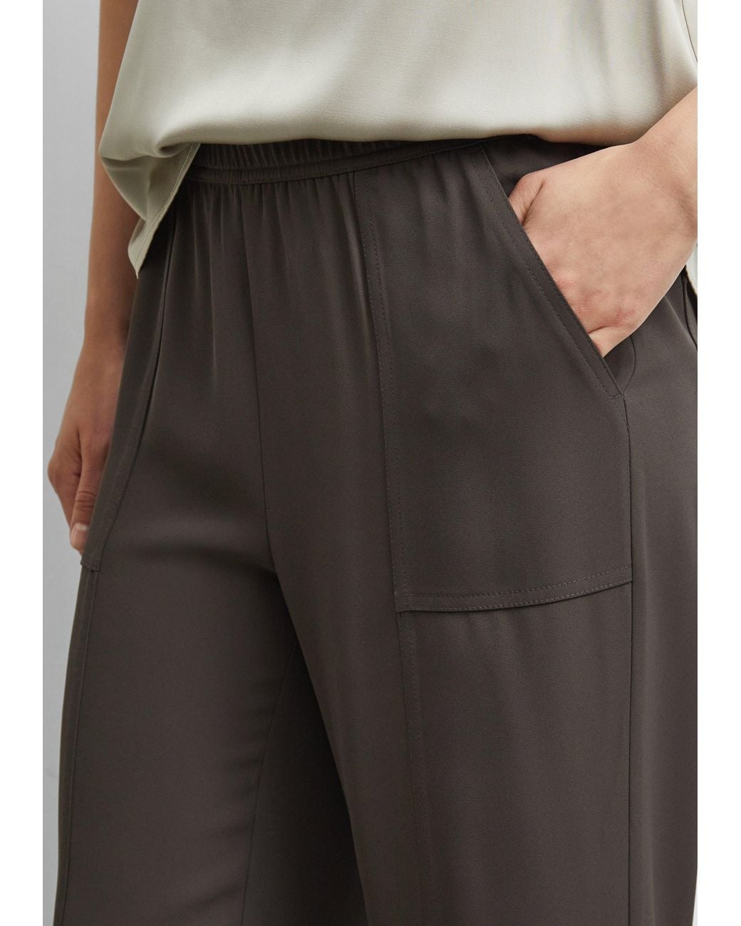 Comma, Marlene-Broek Met Elastische Tailleband in het White