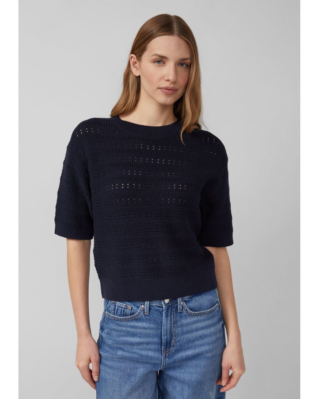 S.oliver Blue Ajour-Pullover Mit Halbarm