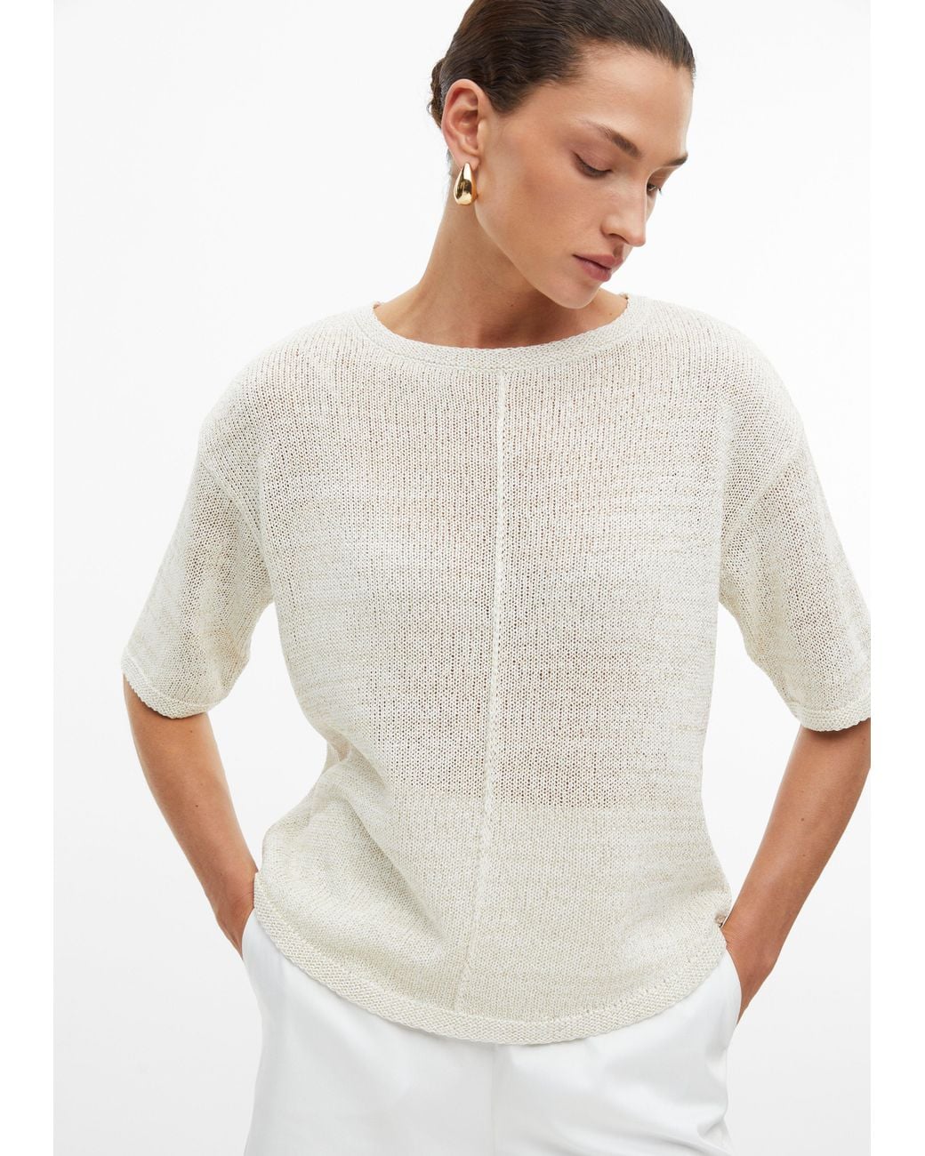 S.oliver White Kurzarm-Strickpullover Mit Glitzergarn