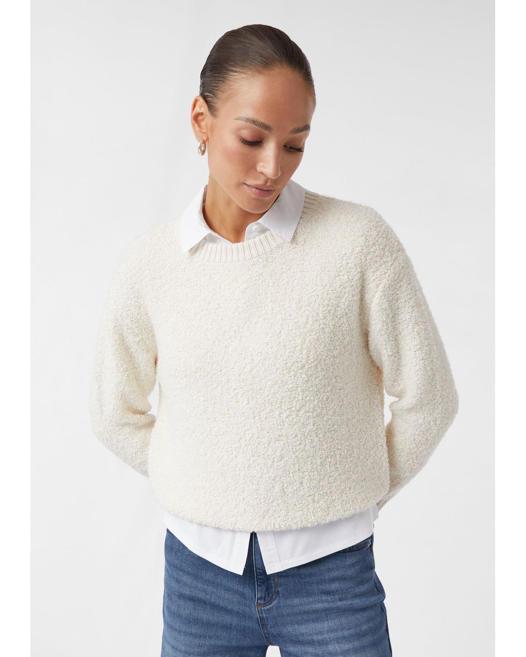 Comma, White Strickpullover Aus Bouclé