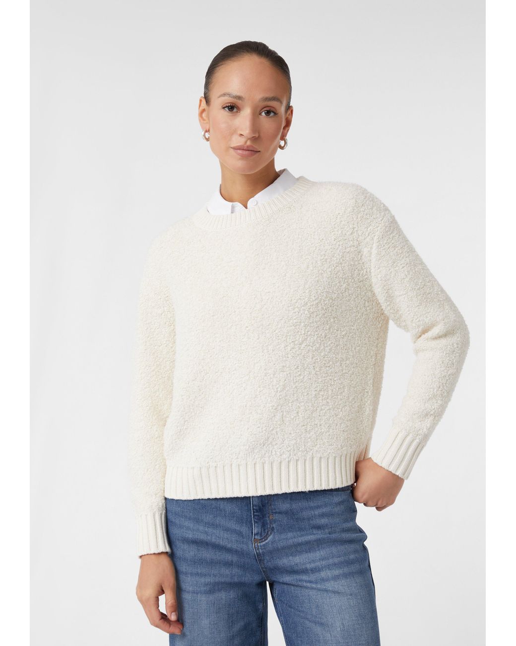 Comma, White Strickpullover Aus Bouclé