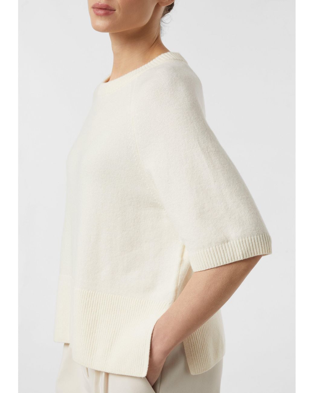 Comma, White Feinstrickpullover Mit Halbarm
