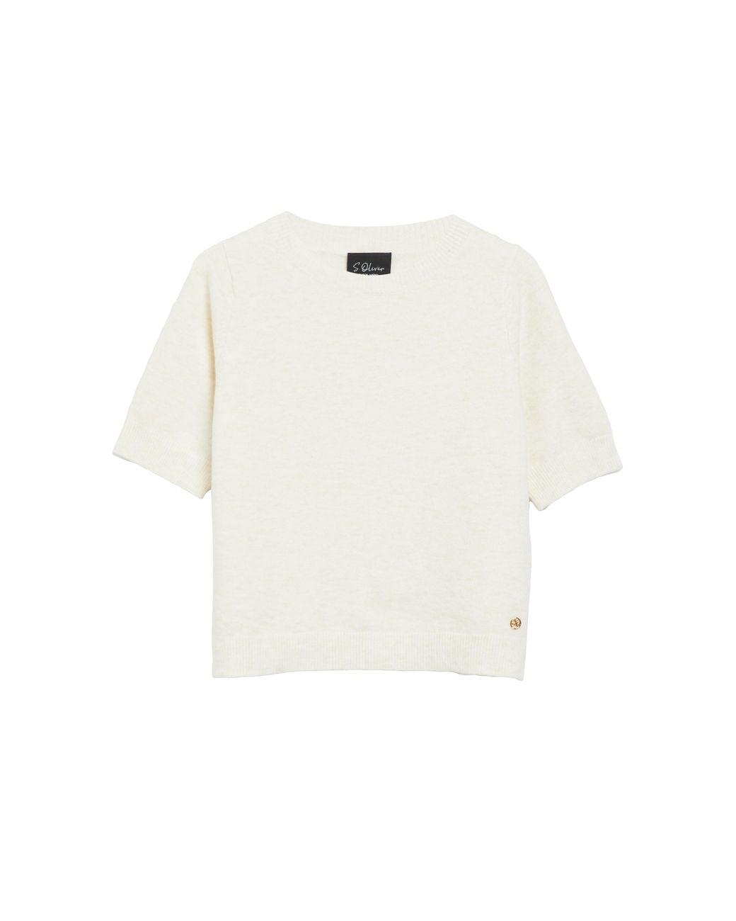 S.oliver White Kurzarm-Pullover Mit Rippbündchen