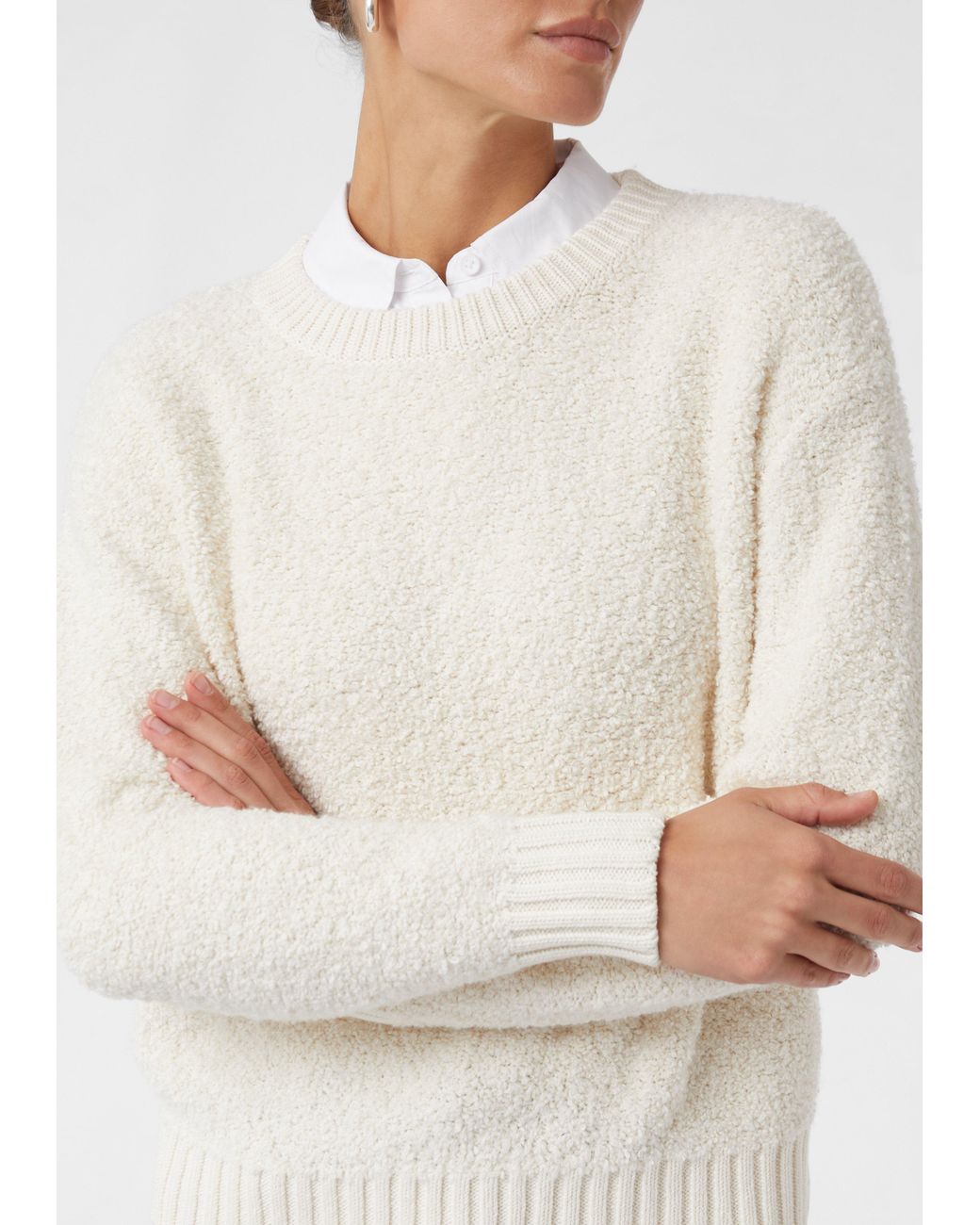 Comma, White Strickpullover Aus Bouclé