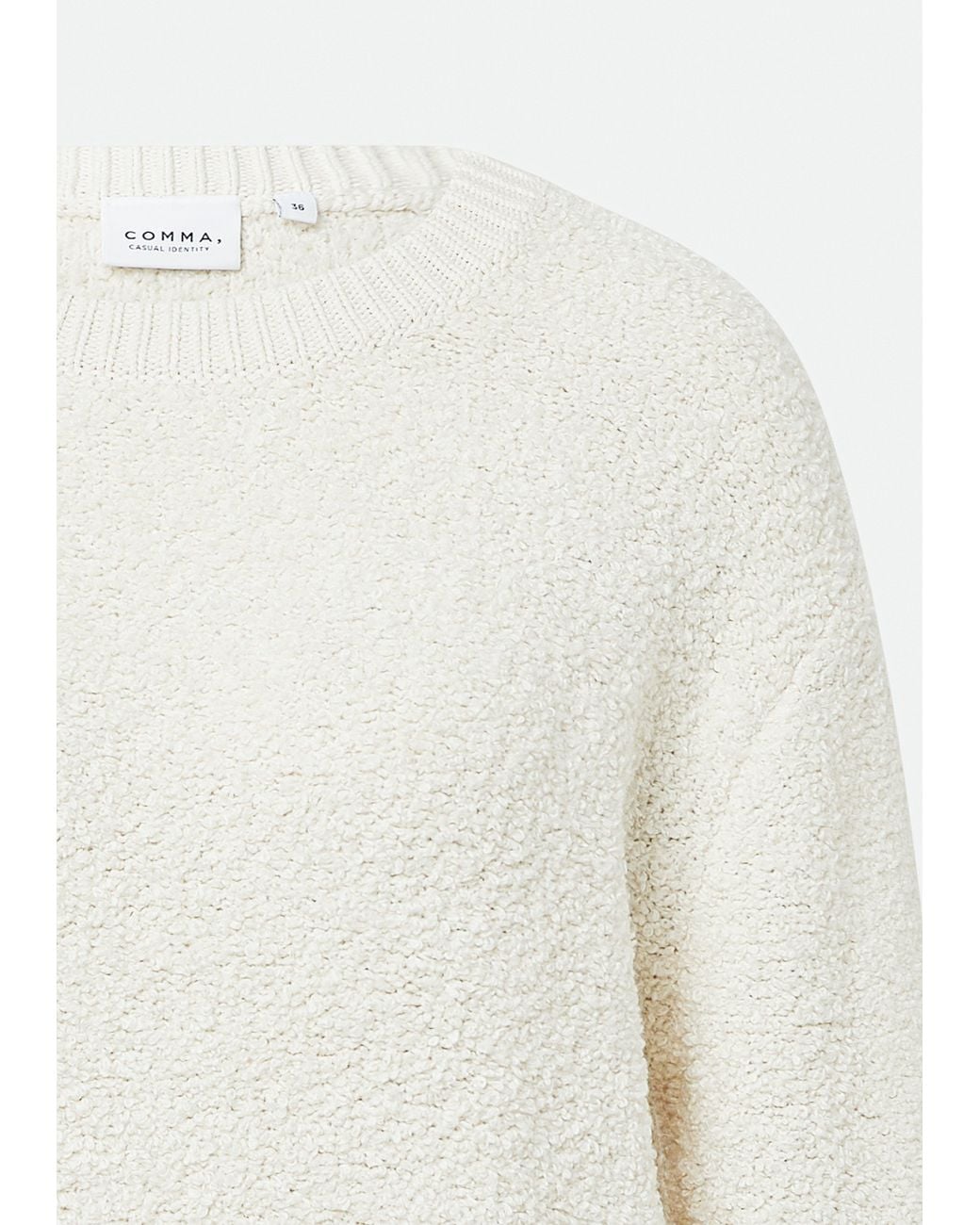 Comma, White Strickpullover Aus Bouclé