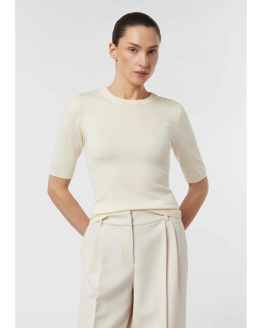 Comma, White Kurzarmpullover Im Slim Fit