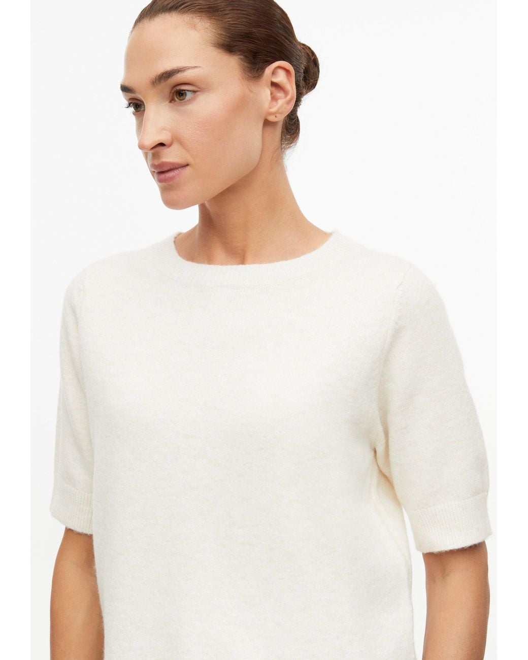 S.oliver White Kurzarm-Pullover Mit Rippbündchen