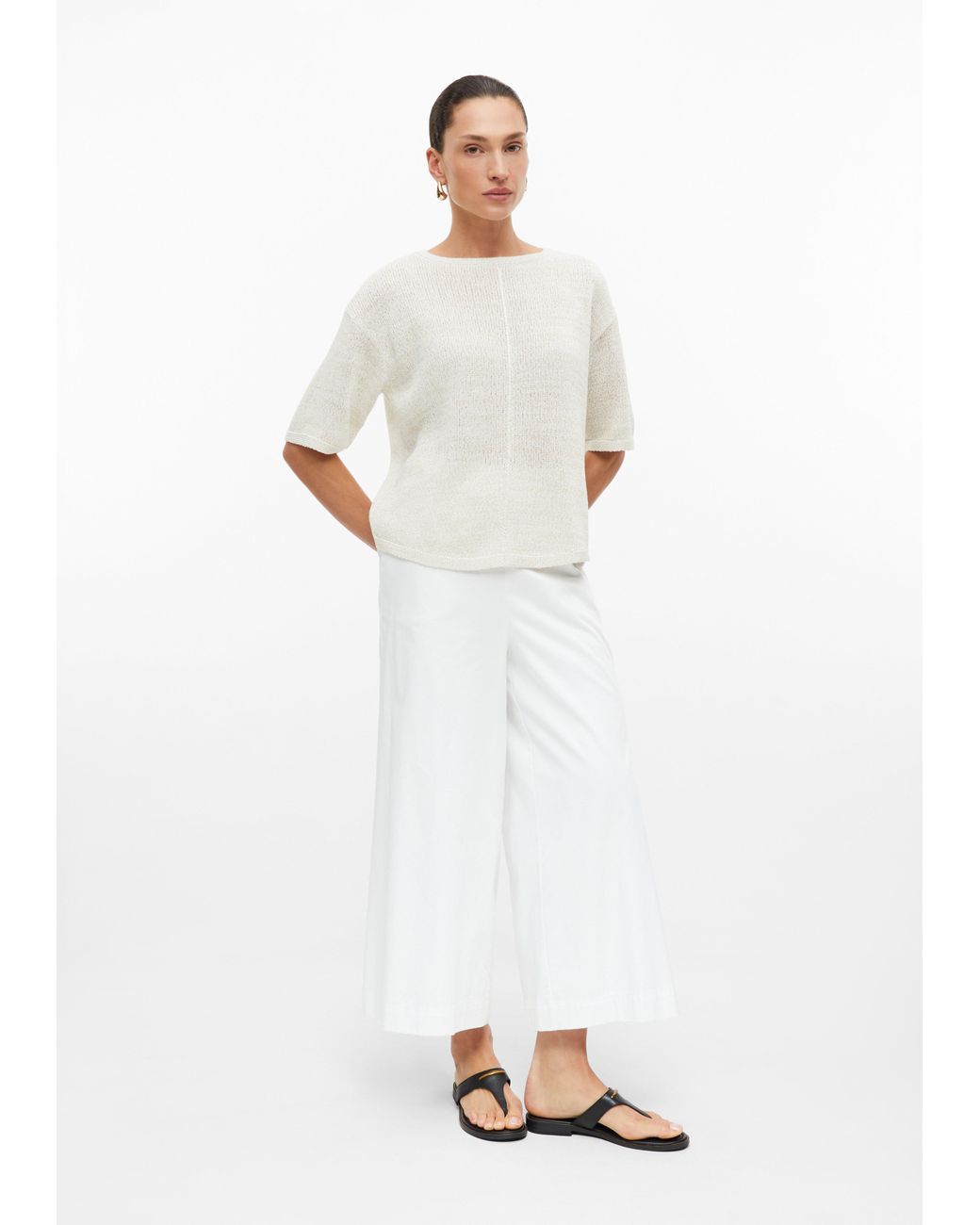 S.oliver White Kurzarm-Strickpullover Mit Glitzergarn