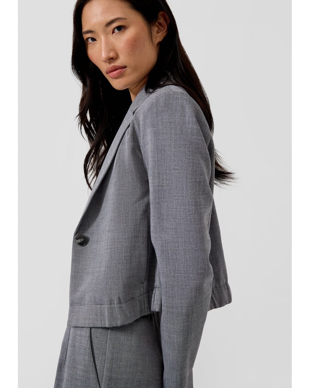 S.oliver Gray Cropped-Blazer Mit Elastikeinsatz