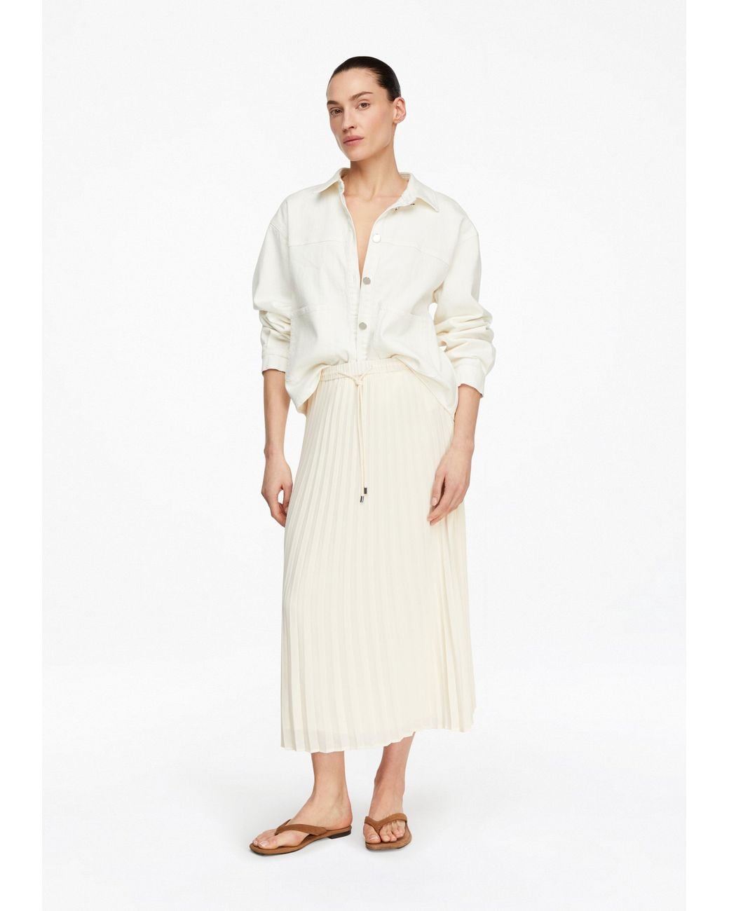 Comma, Geplooide Midirok Van Chiffon in het White