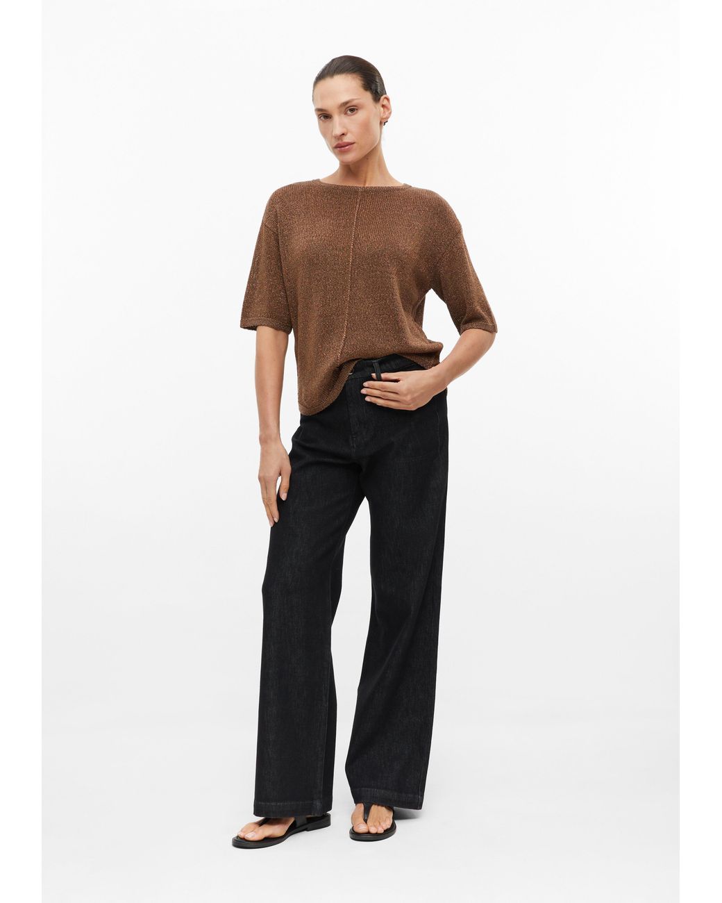 S.oliver Brown Kurzarm-Strickpullover Mit Glitzergarn
