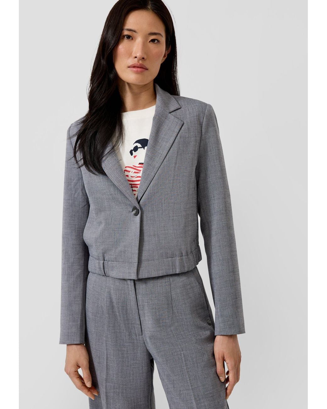 S.oliver Gray Cropped-Blazer Mit Elastikeinsatz