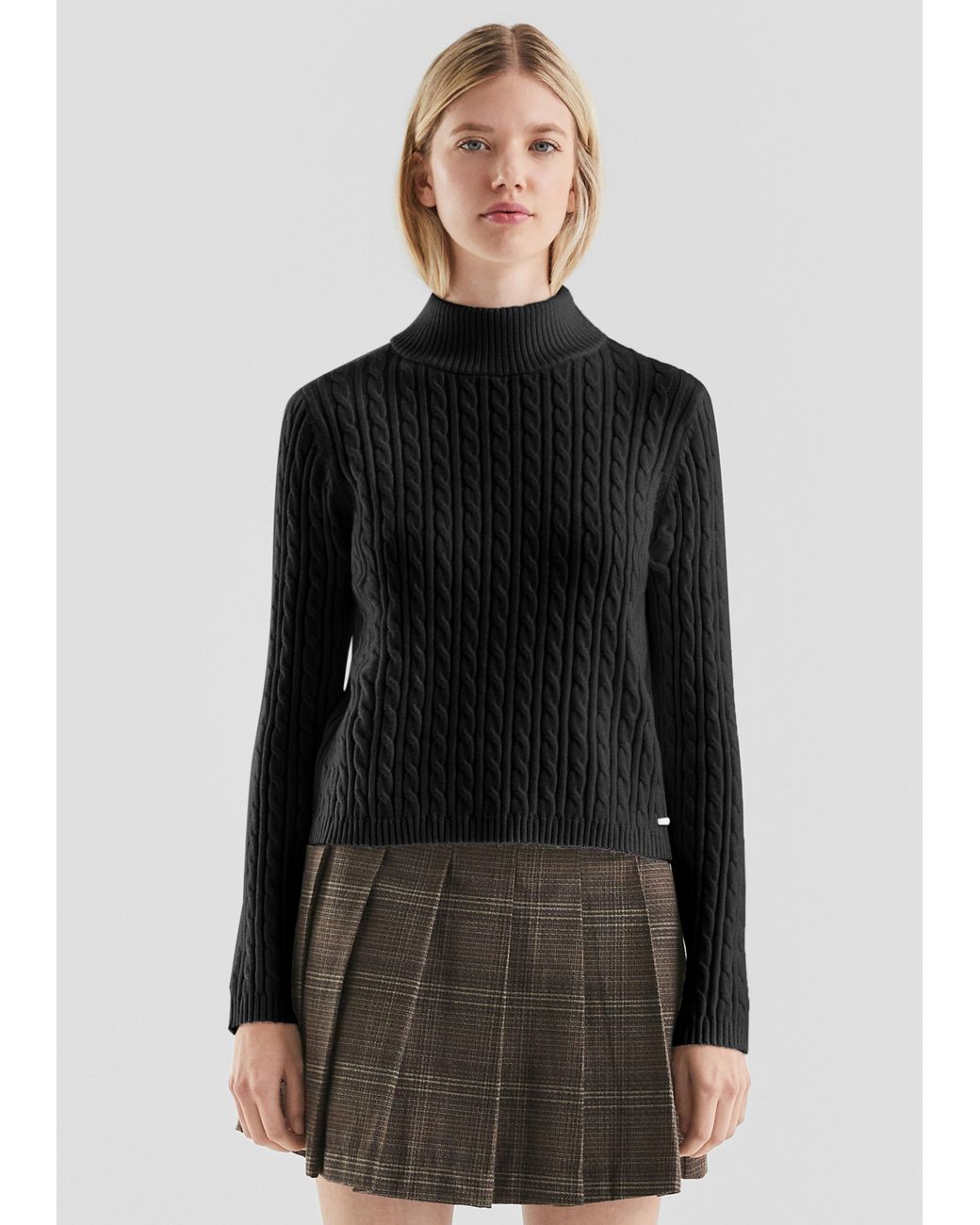 QS Black Pullover Mit Zopfmuster