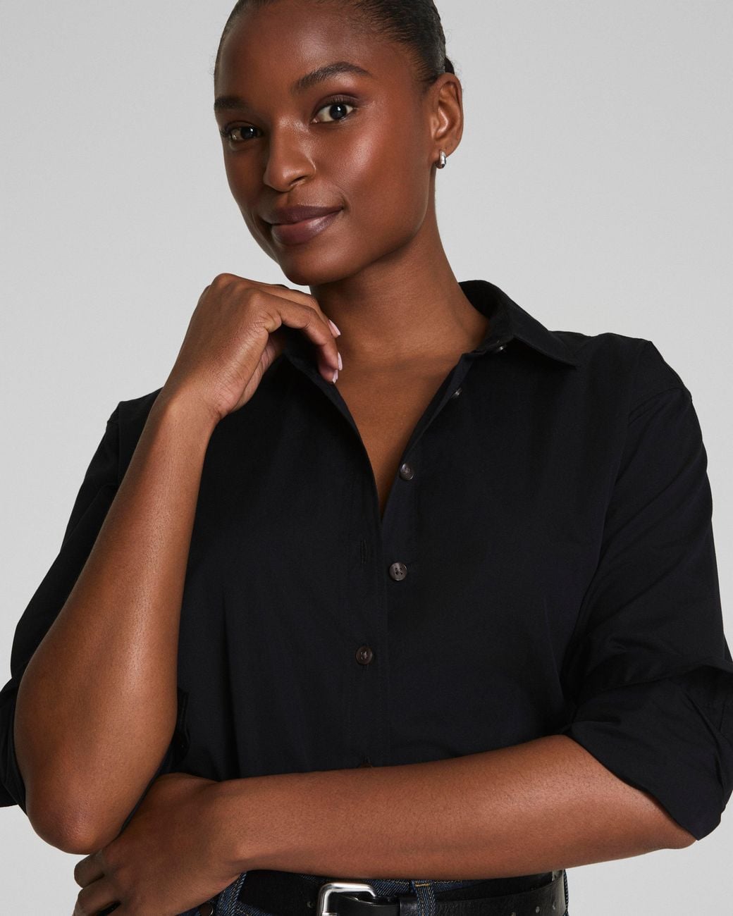 Spanx Black ® Poplin Oversized Button-down