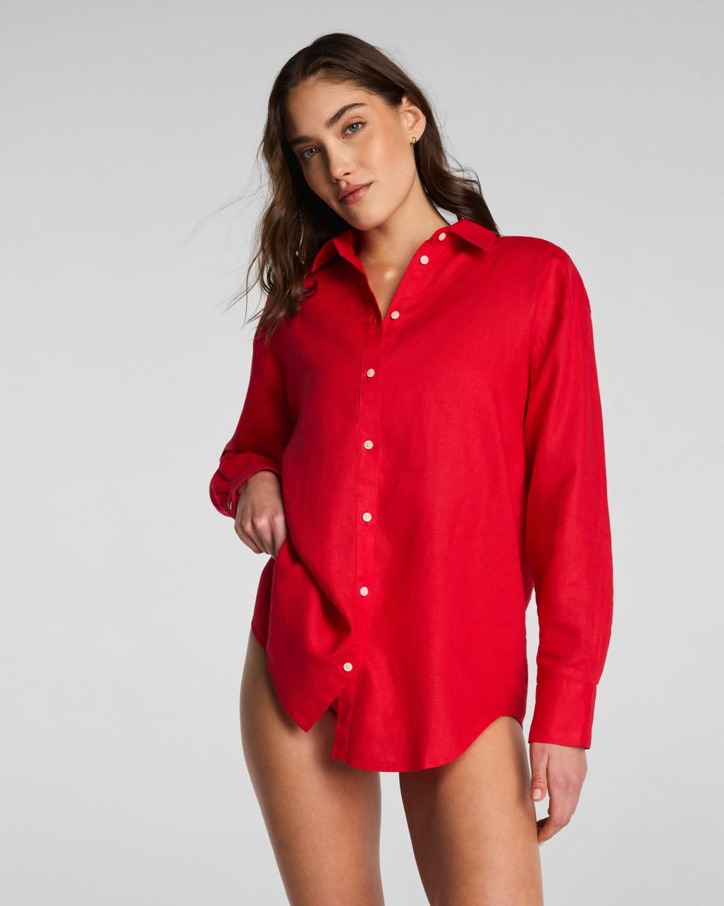 Spanx Red Beach Button Down