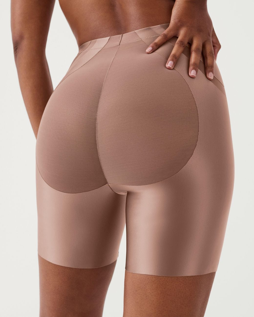 Spanx White Shape Satin-X Booty-Lifting Mid-Thigh Shorts