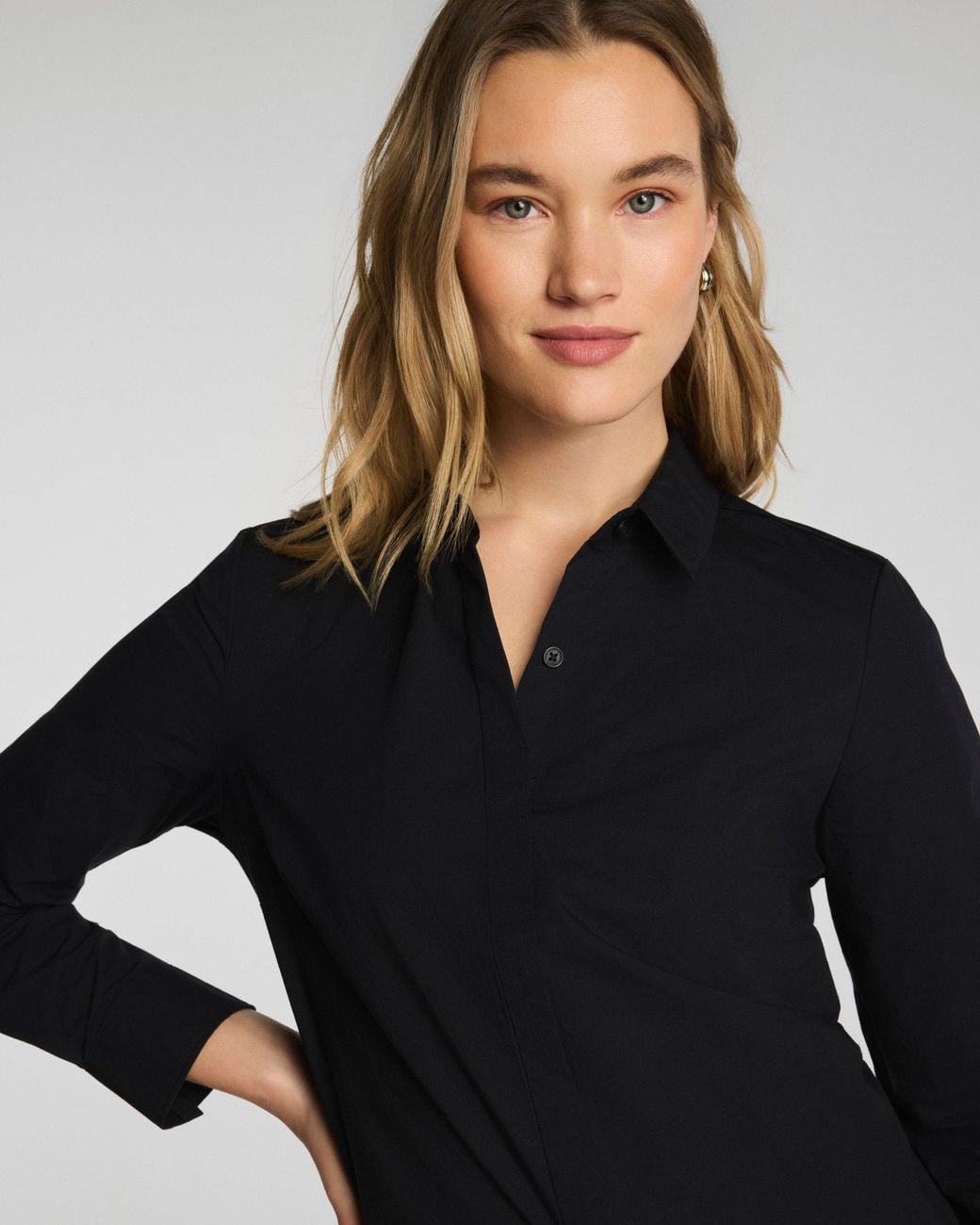 Spanx Black Poplin No-Gape Tailored Button Down