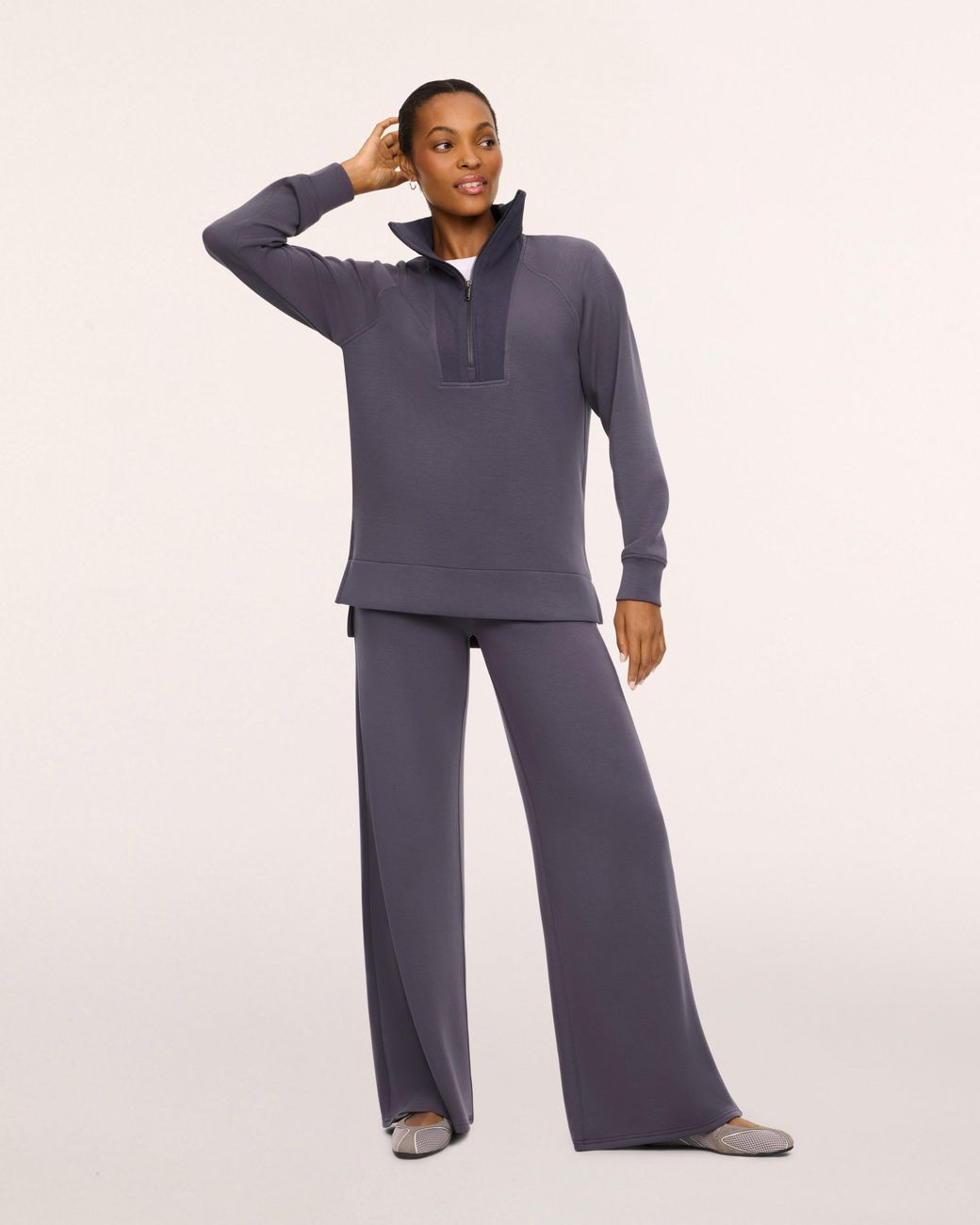 Spanx Blue Airessentials Brushed Half Zip Top Tunic