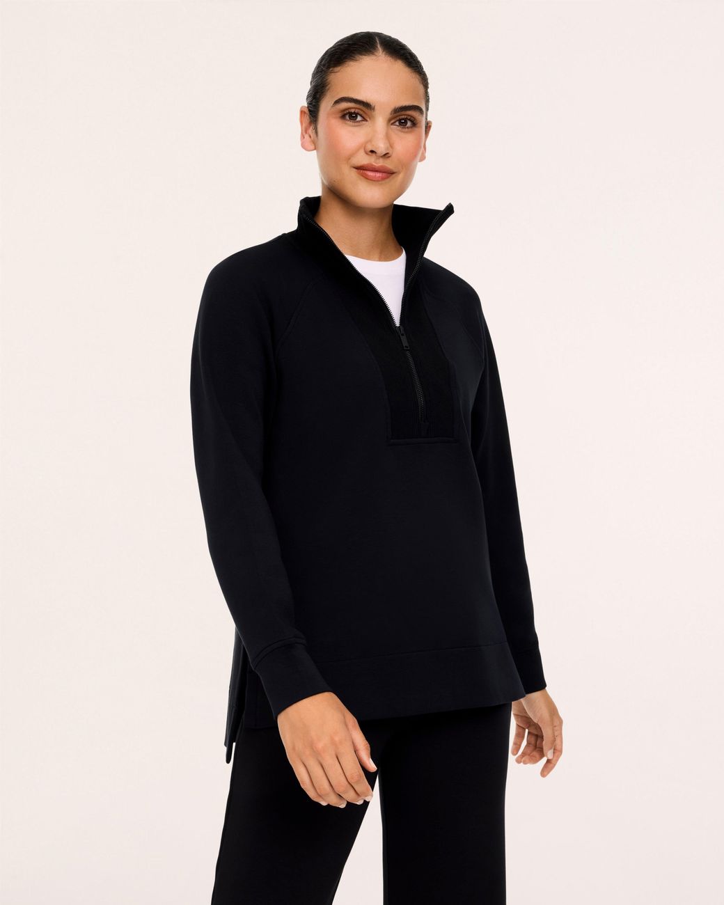 Spanx Black Airessentials Brushed Half Zip Top Tunic