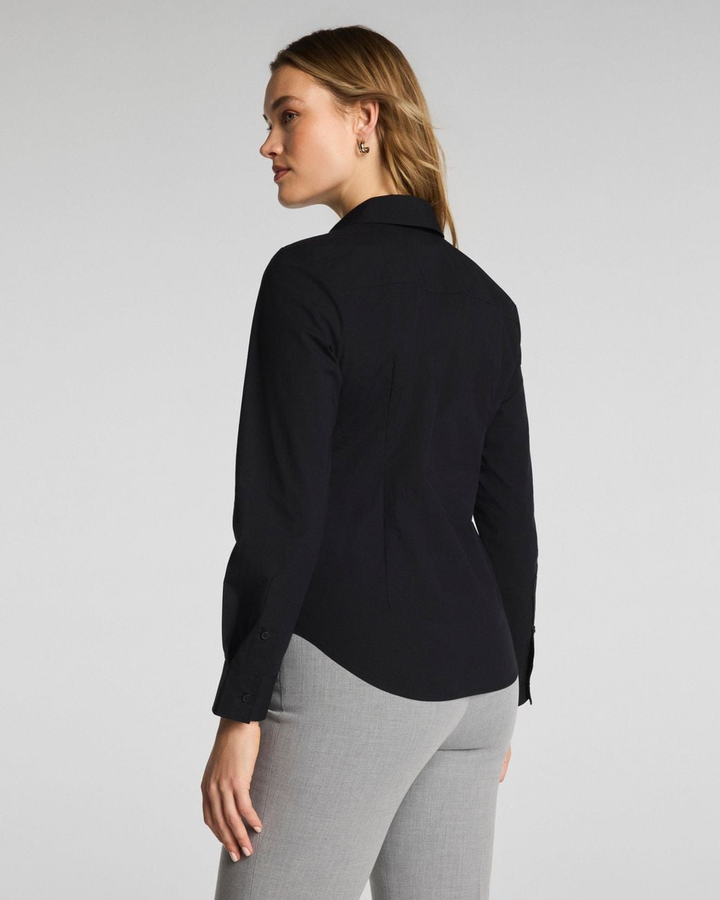 Spanx Black Poplin No-Gape Tailored Button Down