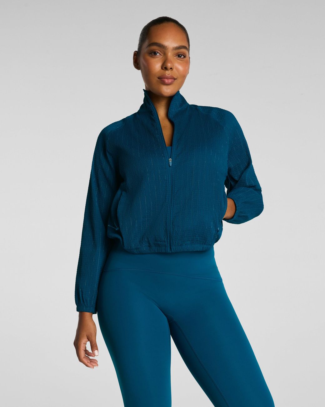 Spanx Blue Boostup Glow Weave Full Zip Jacket