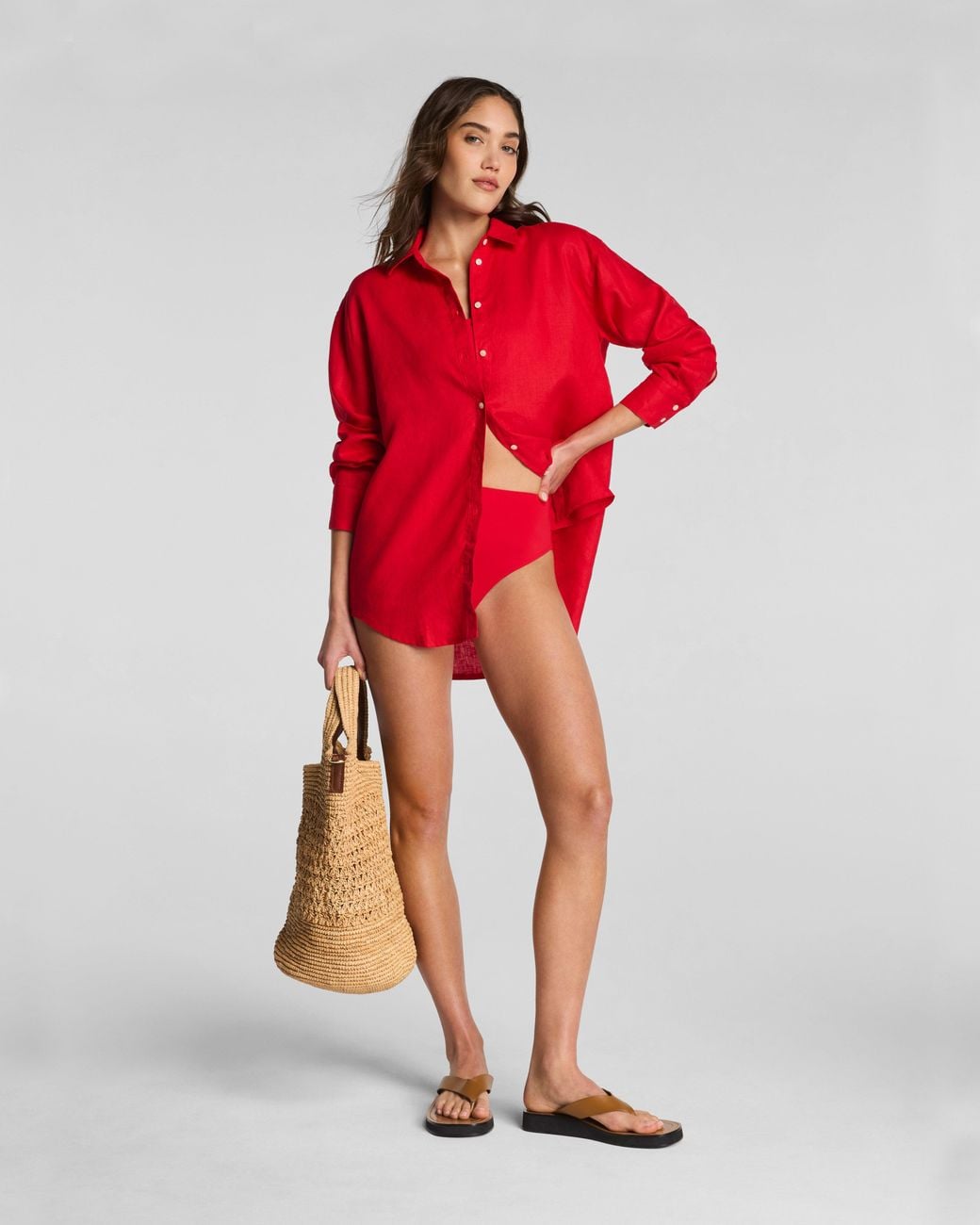 Spanx Red Beach Button Down