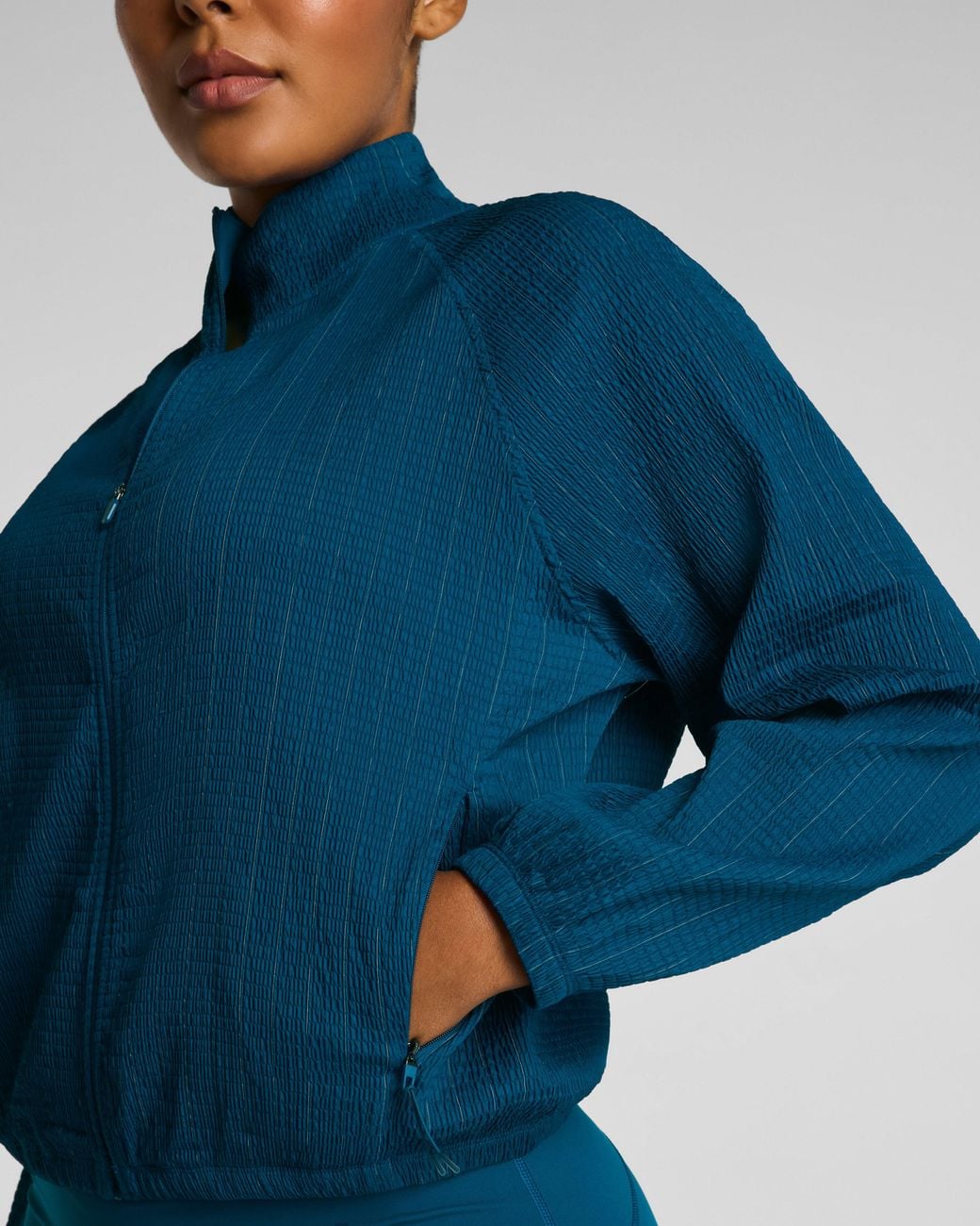 Spanx Blue Boostup Glow Weave Full Zip Jacket