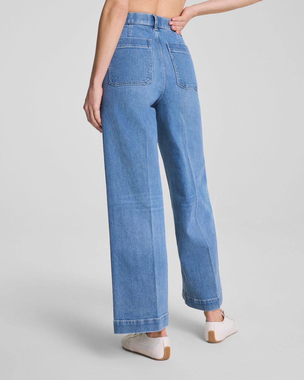 Spanx Blue Shape Authentic 360 Cropped Wide Leg Jeans With Patch Pockets
