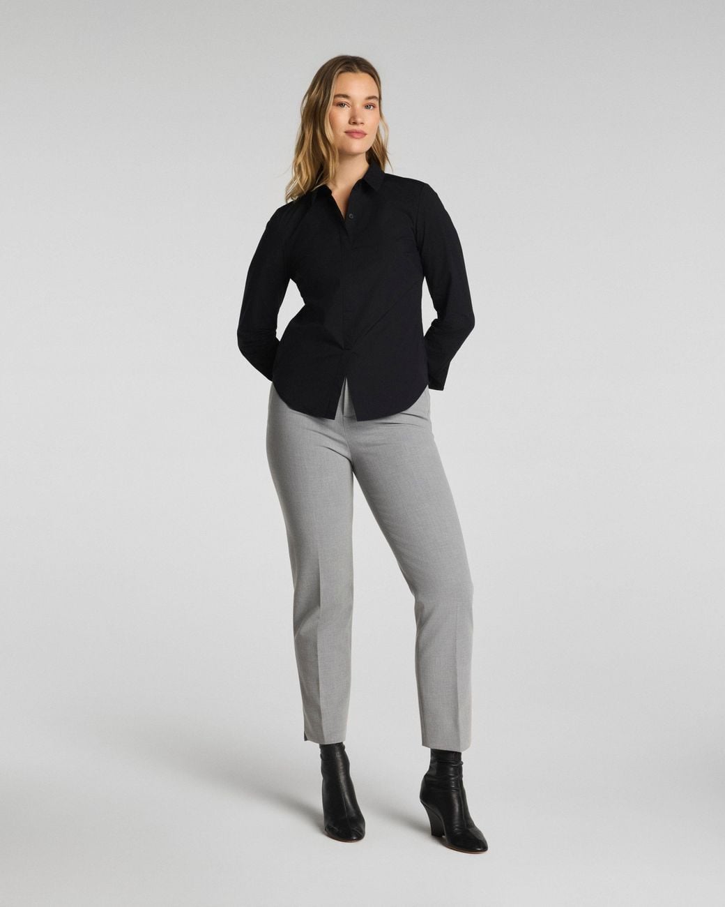 Spanx Black Poplin No-Gape Tailored Button Down