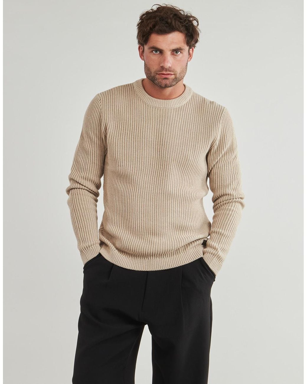 Jack & Jones Trui Jjedover Knit Crew Neck in het Natural voor heren