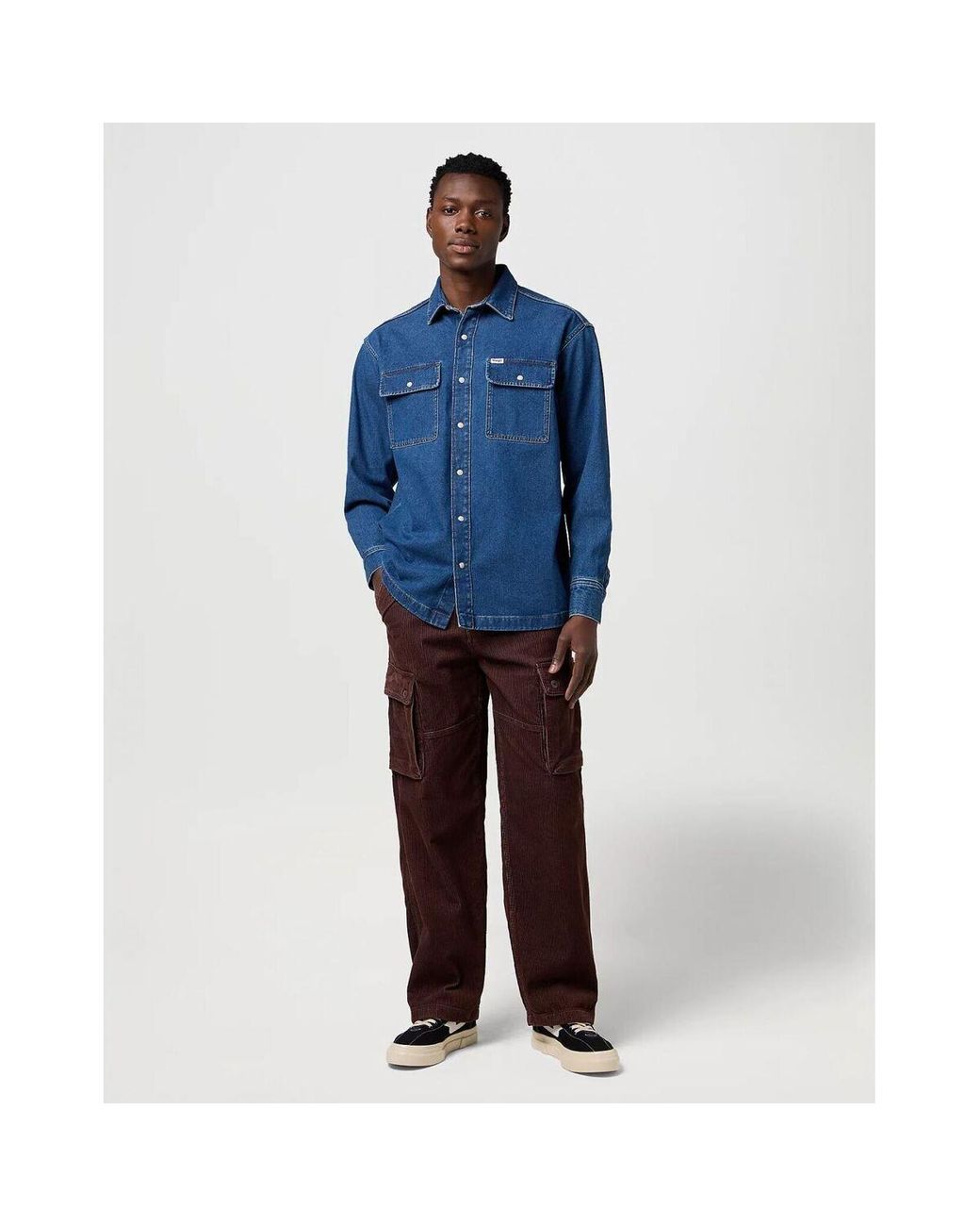 Wrangler Chemise de Travail Western À Manches Longues avec Boutons Pression Finition Délavée Bas Homme, Bleu Antique., XXL
