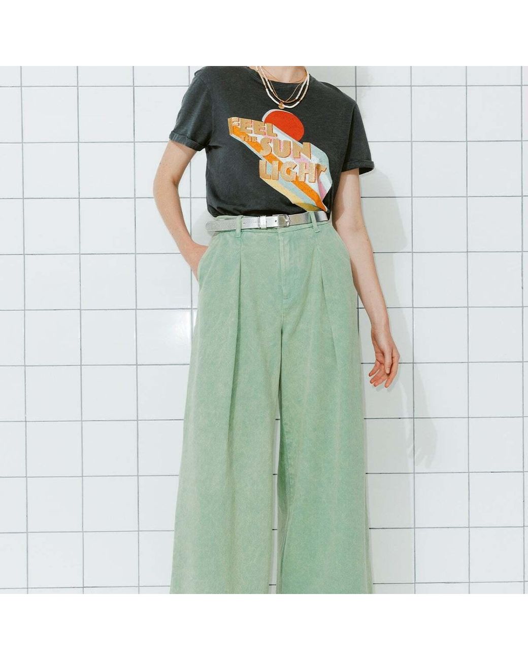 Pantalon Pantalon large a pinces Promod en coloris Vert Lyst