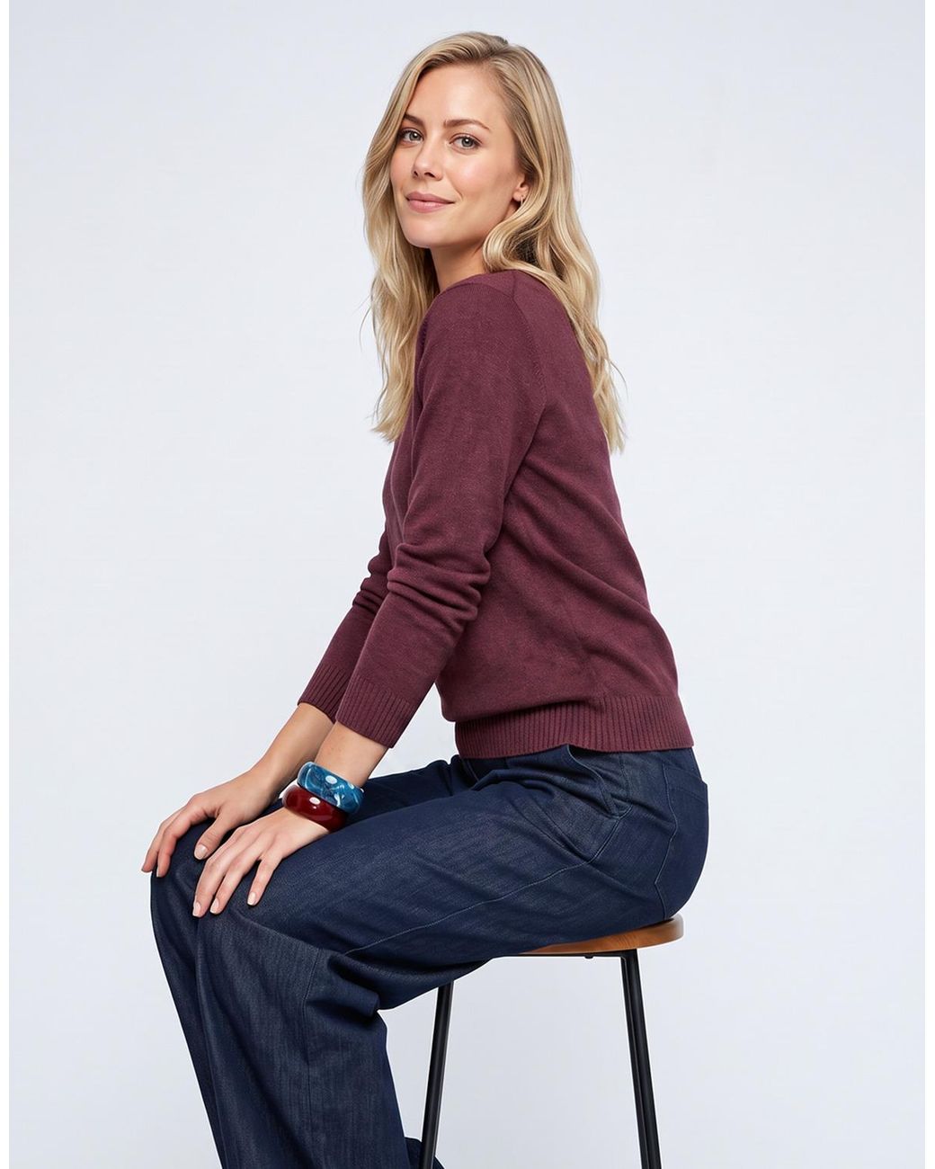 Pull Viril V-Neck L/S Vila en coloris Purple
