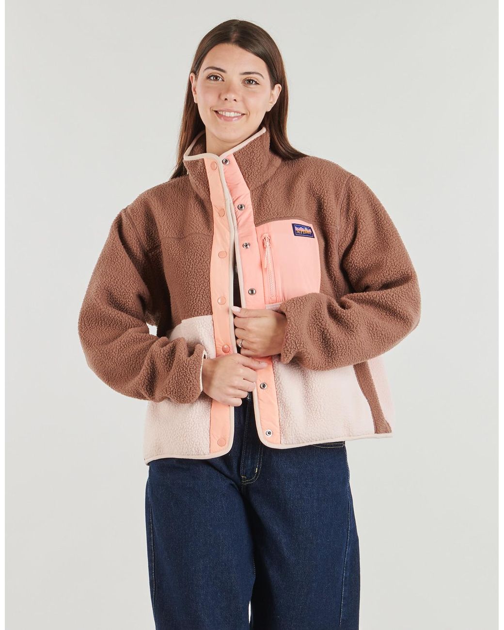 Superdry Fleece Jack Colour Block Fleece Jacket in het Brown