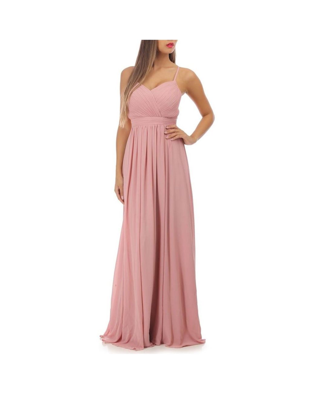 Robe longue vieux rose à décolleté drapé Robe La Modeuse en coloris