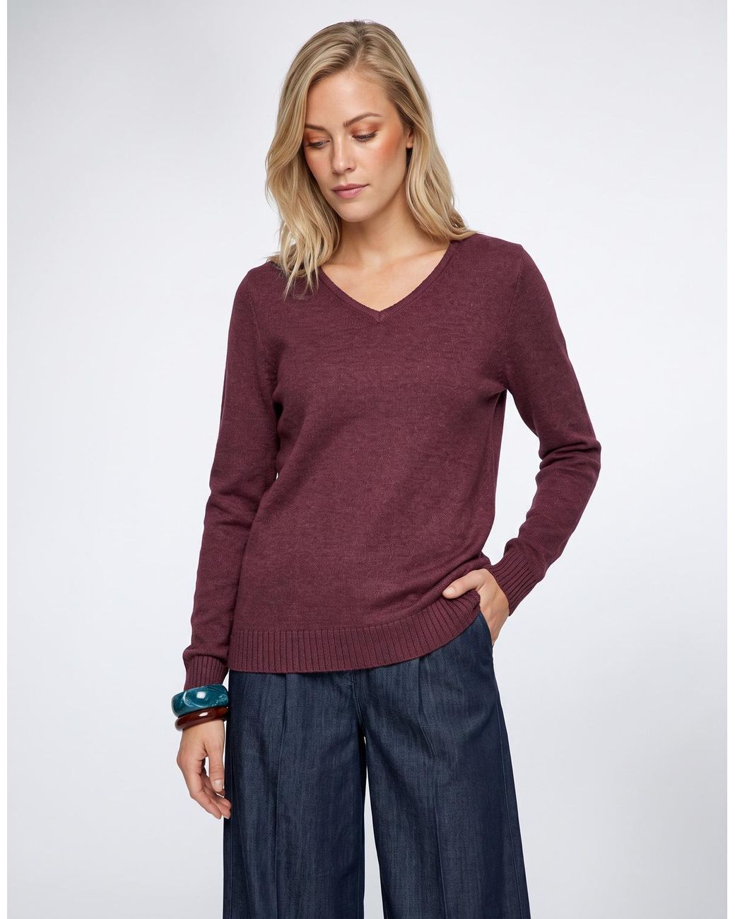 Pull Viril V-Neck L/S Vila en coloris Purple