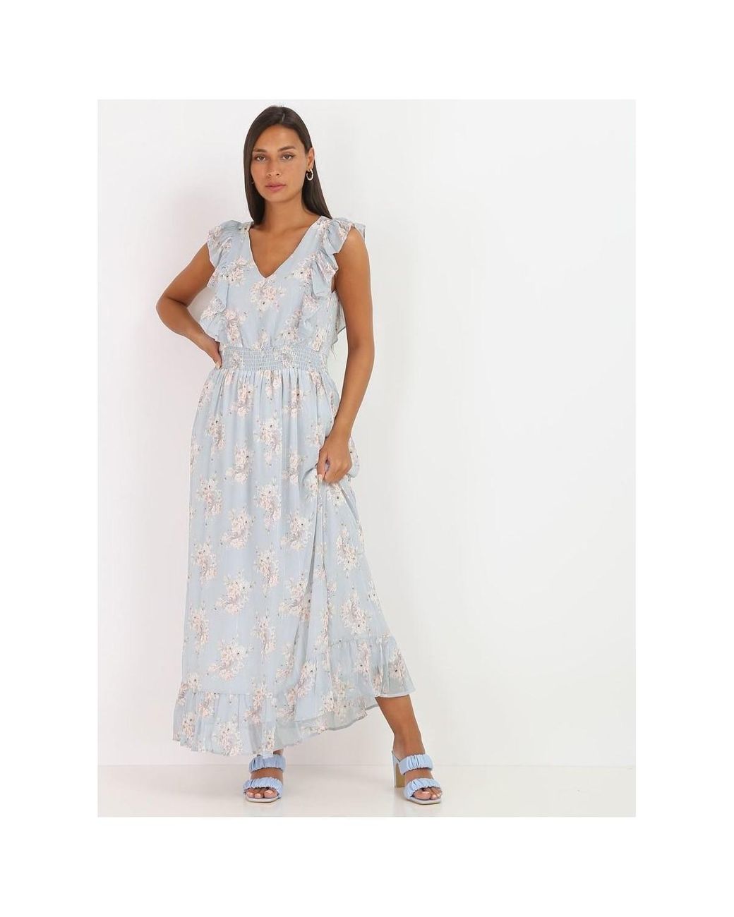 robe longue bleu a fleur