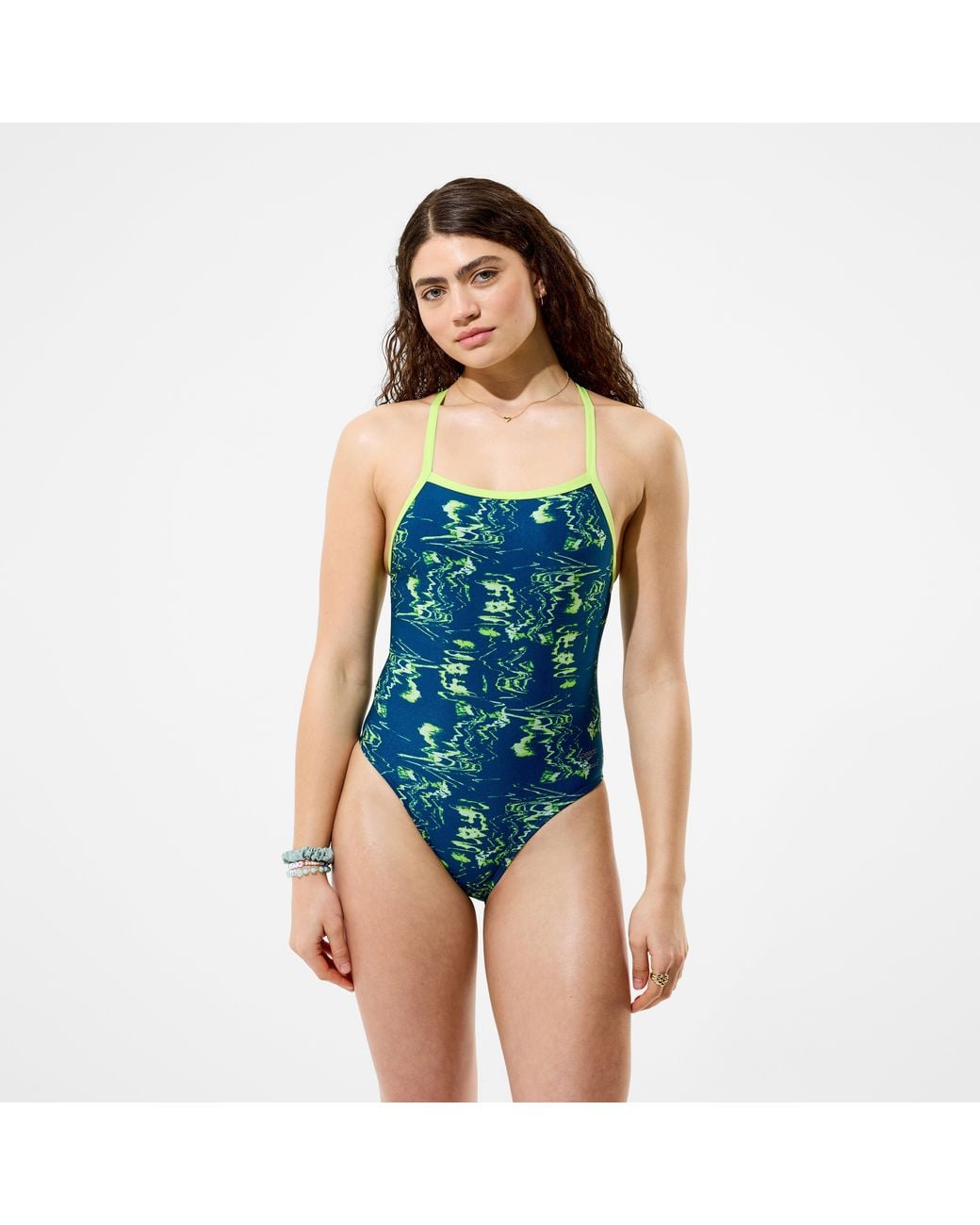 Speedo Blue Club Training Printed Turnback Swimsuit