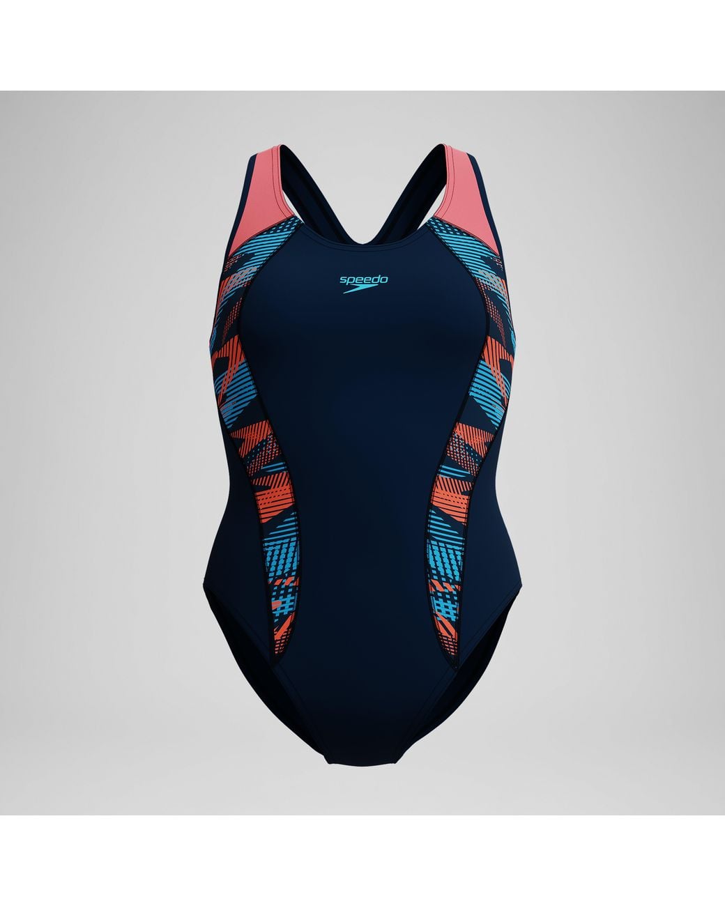 Speedo Blue Placement Swimsuit/Coral